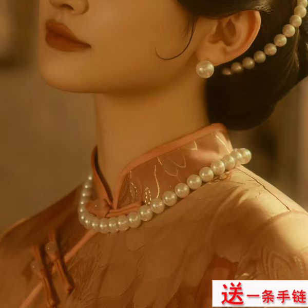 旗袍珍珠项链短款毛衣链项圈