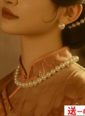 10mm大珍珠项链配旗袍配饰品项圈颈链女士锁骨链短款毛衣链子442