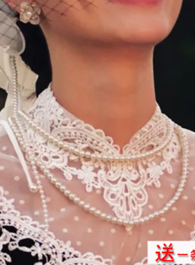 双层珍珠项链颈链女士锁骨链多层叠戴毛衣链复古拍照写真饰品1033