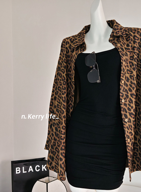 Kerry酷飒拽姐穿搭套装裙独特绝美 春秋长袖豹纹衬衫外套+背心裙