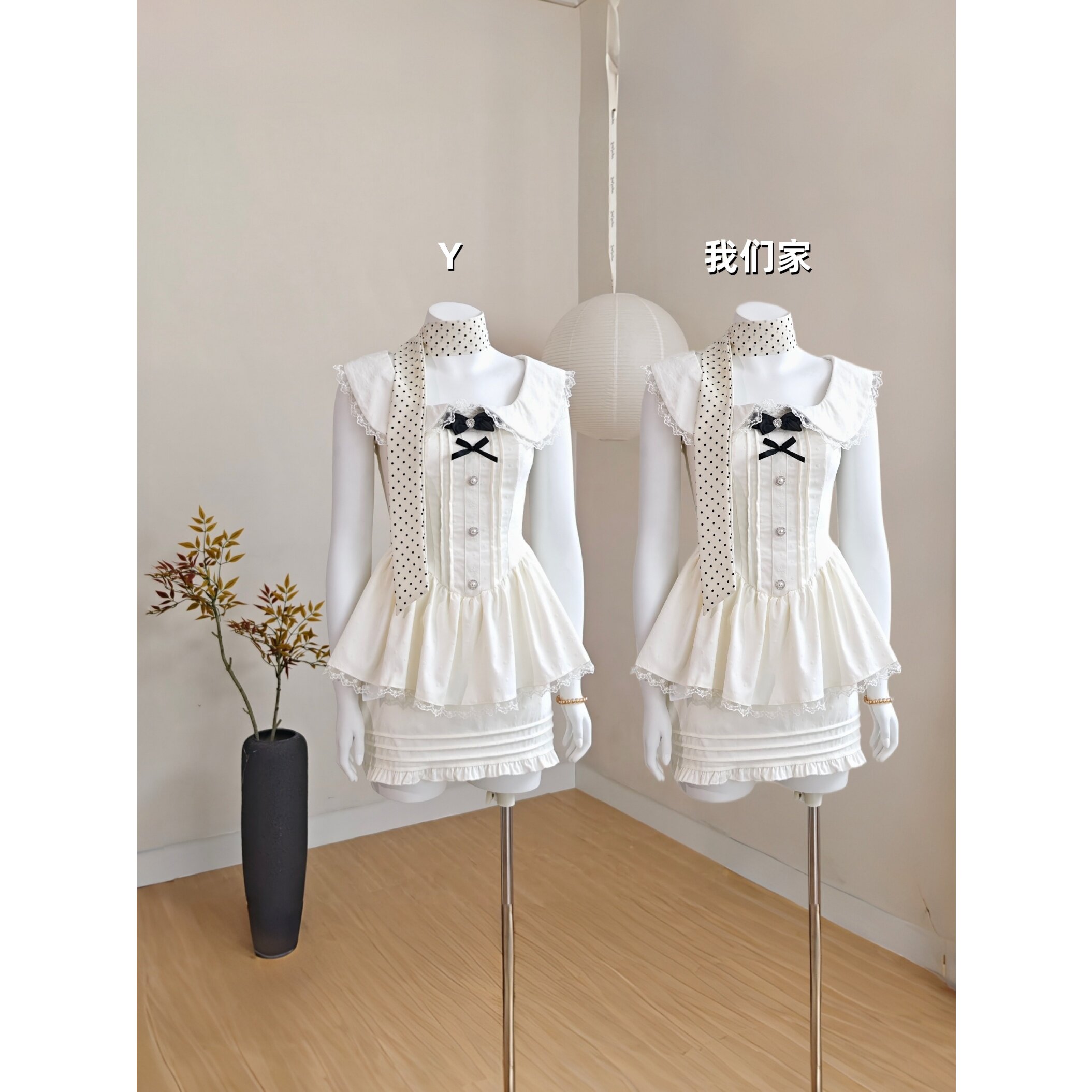 白月光温柔韩系甜妹千金风裙子早春漂亮连衣裙高腰短裙两件套穿搭