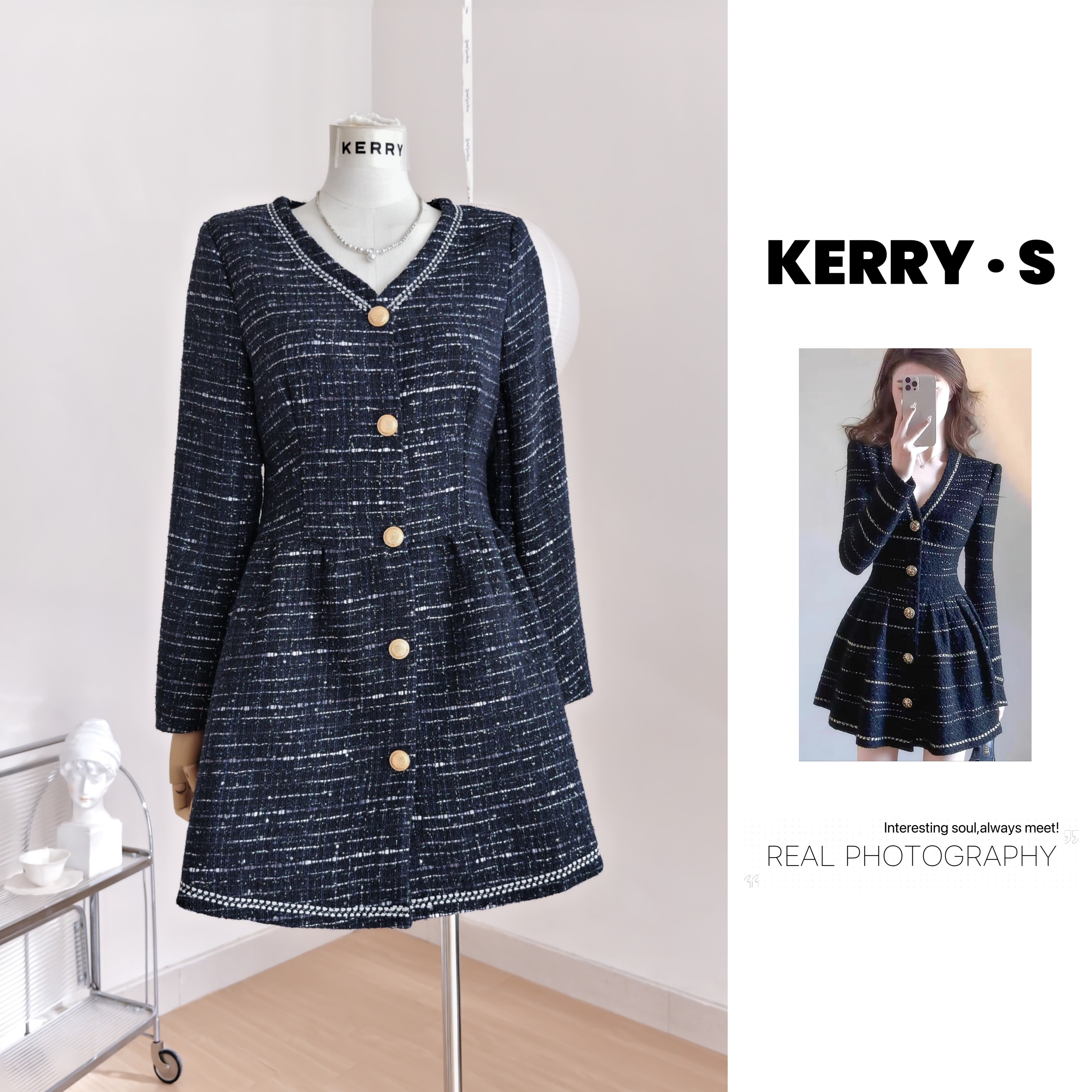 韩系温柔气质名媛小香风富家千金v领盘扣针织连衣裙子女miu系穿搭,女装/女士精品,连衣裙,淘宝优惠券,粉丝福利购,淘宝优惠卷