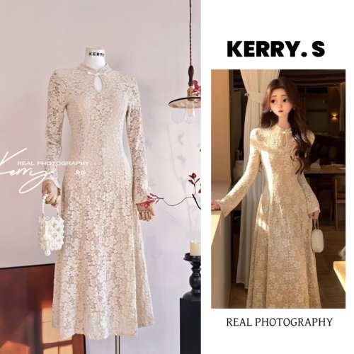 新中式立领盘扣白色连衣裙