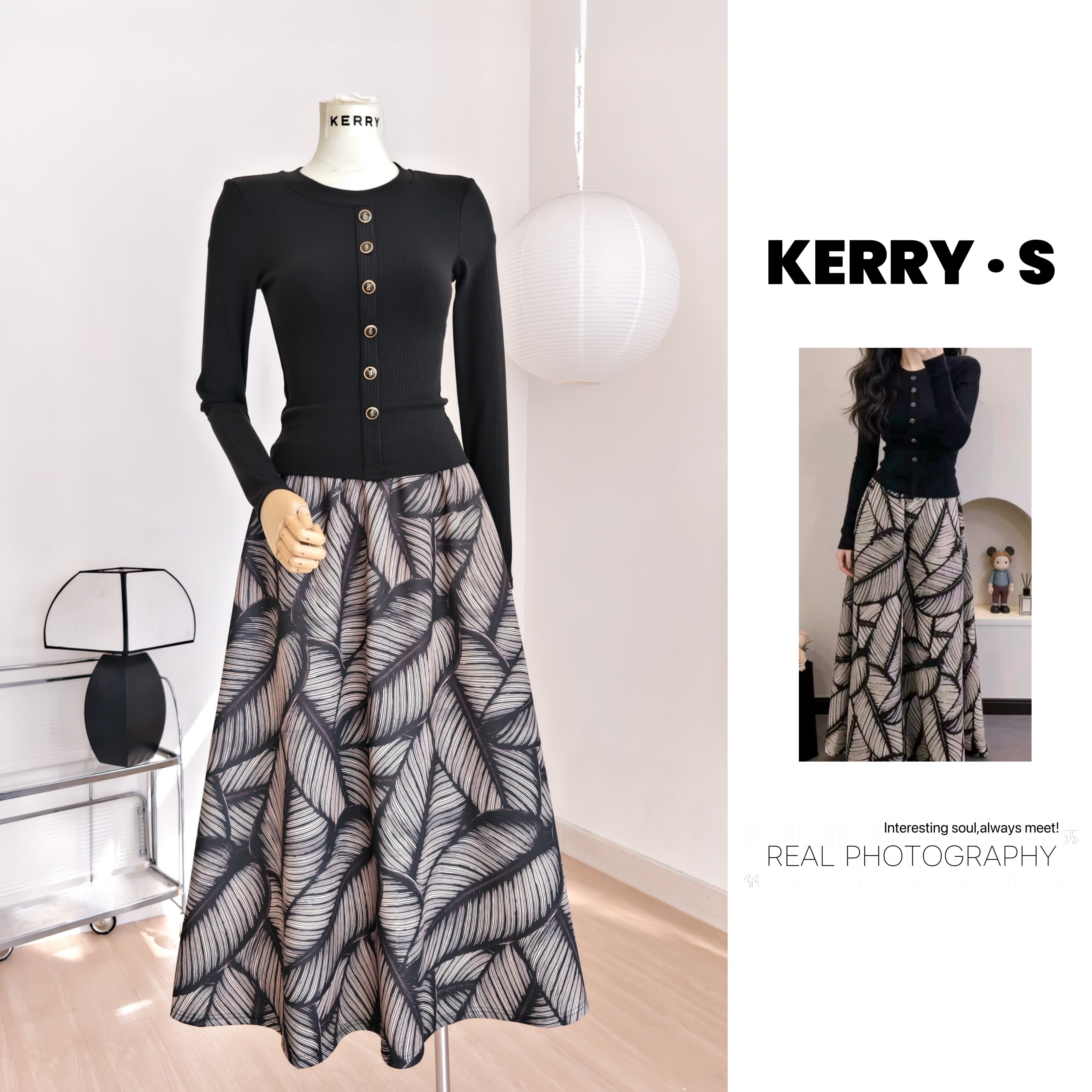 秋冬气质圆领长袖小衫上衣高腰显瘦中长款印花A字裙套装韩系穿搭,女装/女士精品,时尚套装,淘宝优惠券,粉丝福利购,淘宝优惠卷