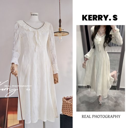 法式温柔风杏色内搭连衣裙