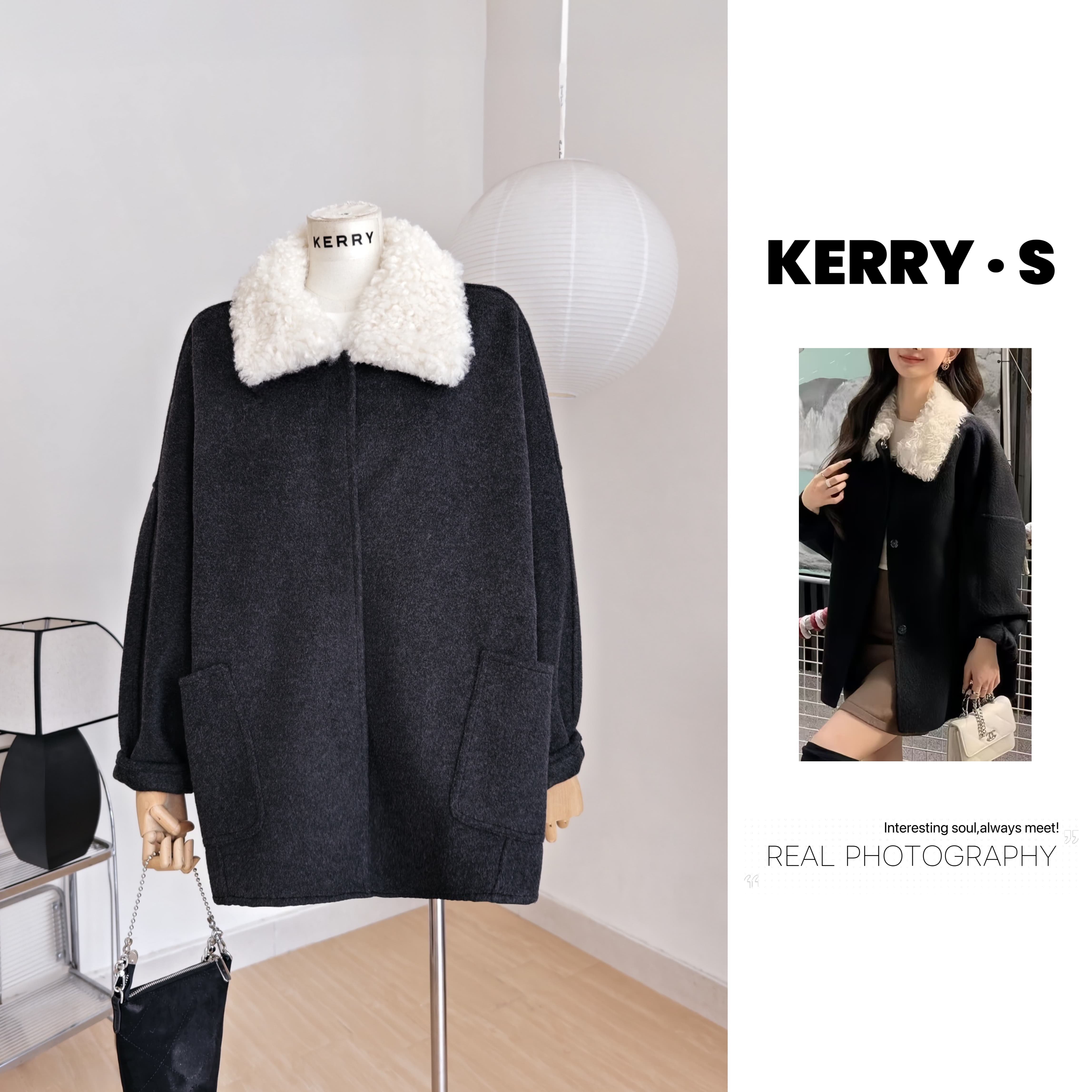 赴约初雪 冬季黑灰拼毛毛翻领双面呢大衣中长款毛呢外套韩系穿搭,女装/女士精品,毛呢外套,淘宝优惠券,粉丝福利购,淘宝优惠卷