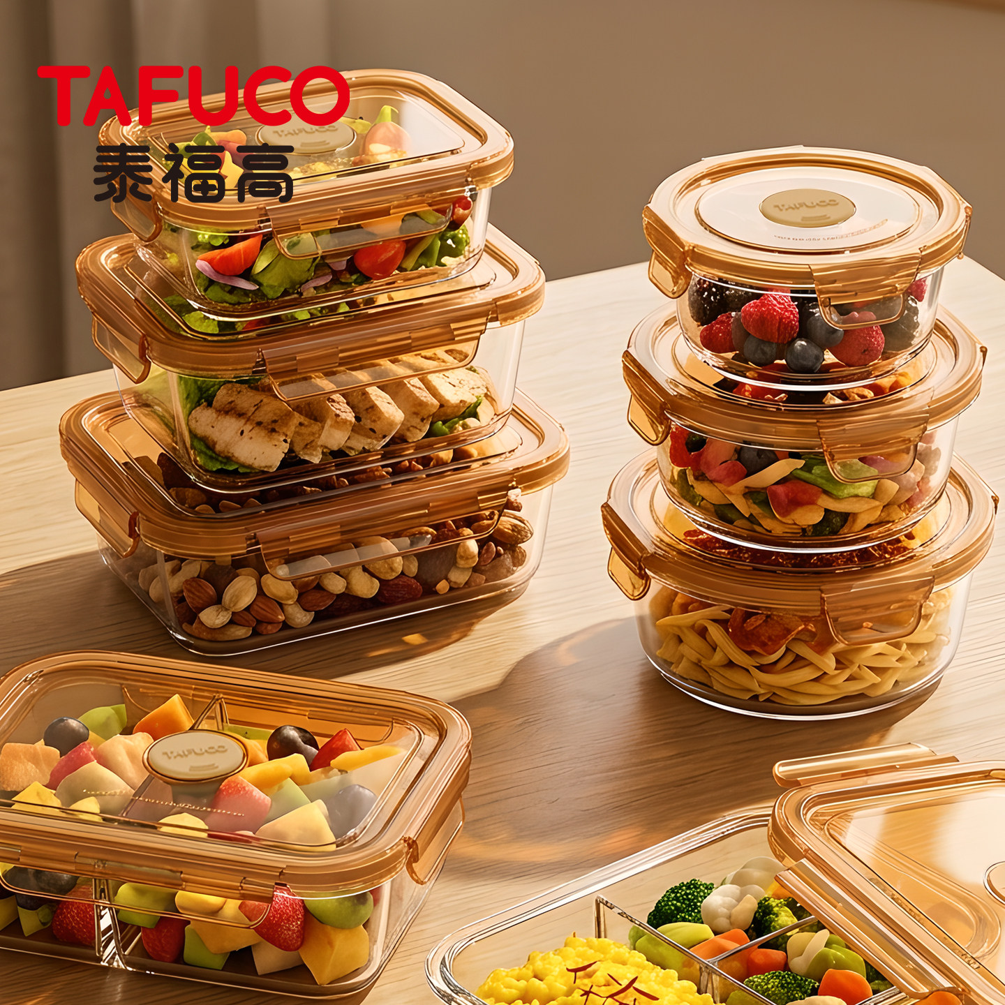 日本泰福高玻璃饭盒微波炉加热碗图片
