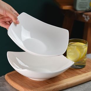 纯白骨瓷方形凉菜盘陶瓷方盘盘子高颜值贵龙家用高档餐具沙拉盘