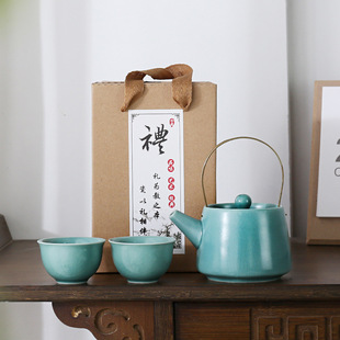 哥窑茶具套装 旅行茶具高档商务礼品 家用陶瓷泡茶壶中式 茶杯式