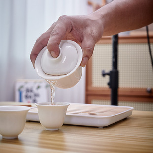 德化白瓷茶具实用陶瓷盖碗一壶四杯户外收纳旅行便捷包商务小礼品