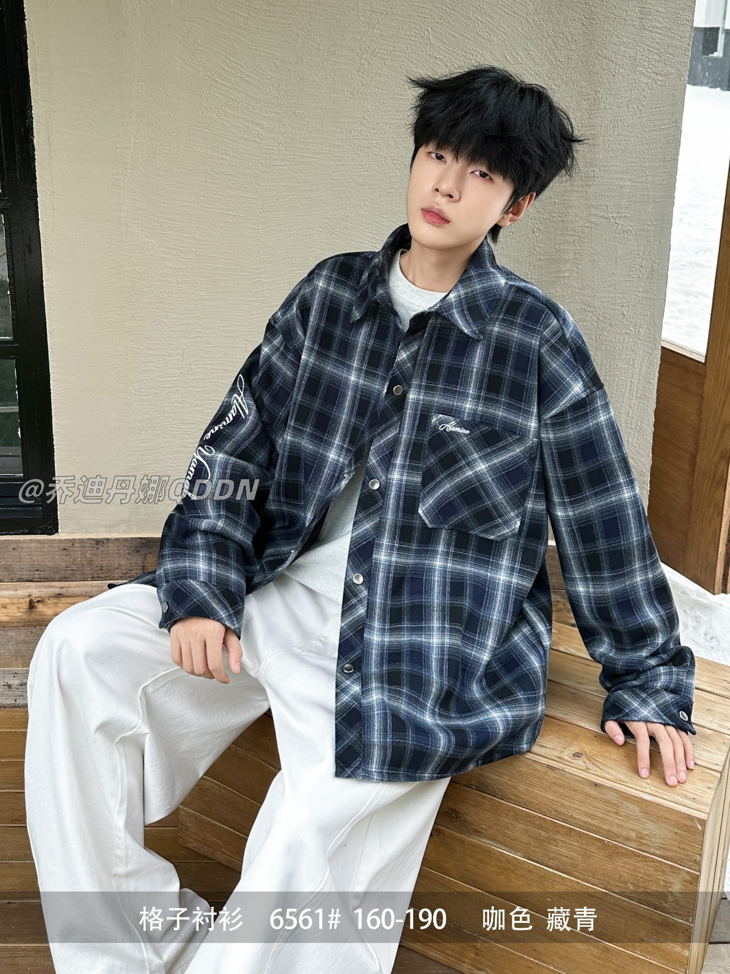 N乔迪丹娜6561合26冬情侣格子衬衫宽松加厚格纹复古衬衣160-190潮