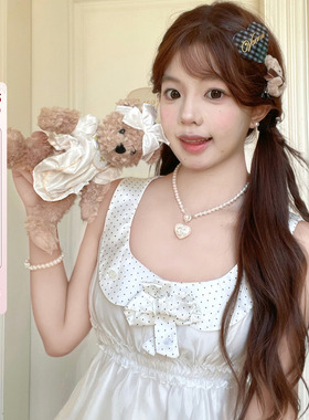 Peach's/古董娃娃 复古法式波点娃娃领背心显瘦上衣【限时送领花