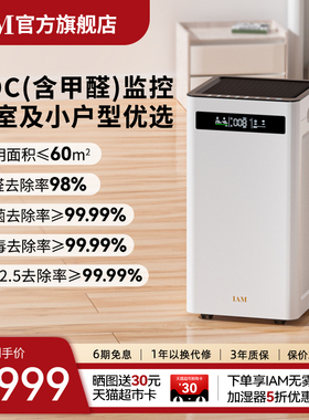IAM空气净化器家用除甲醛卧室内除菌吸去烟小型负离子机KJ500F