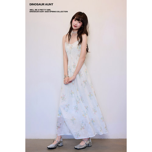 DINOSAUR AUNT恐龙阿姨 夏季清冷风收腰显瘦吊带碎花连衣长裙