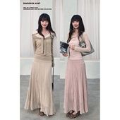 DINOSAUR 高腰显瘦垂感a字长裙 AUNT恐龙阿姨粉色半身裙女2025新款