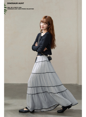 DINOSAUR AUNT恐龙阿姨小波点半身裙黑色针织开衫