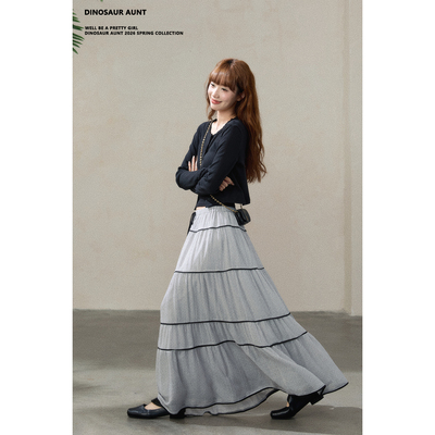 DINOSAUR AUNT恐龙阿姨小波点半身裙黑色针织开衫