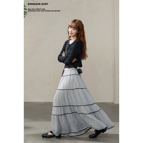 DINOSAUR AUNT恐龙阿姨小波点半身裙黑色针织开衫