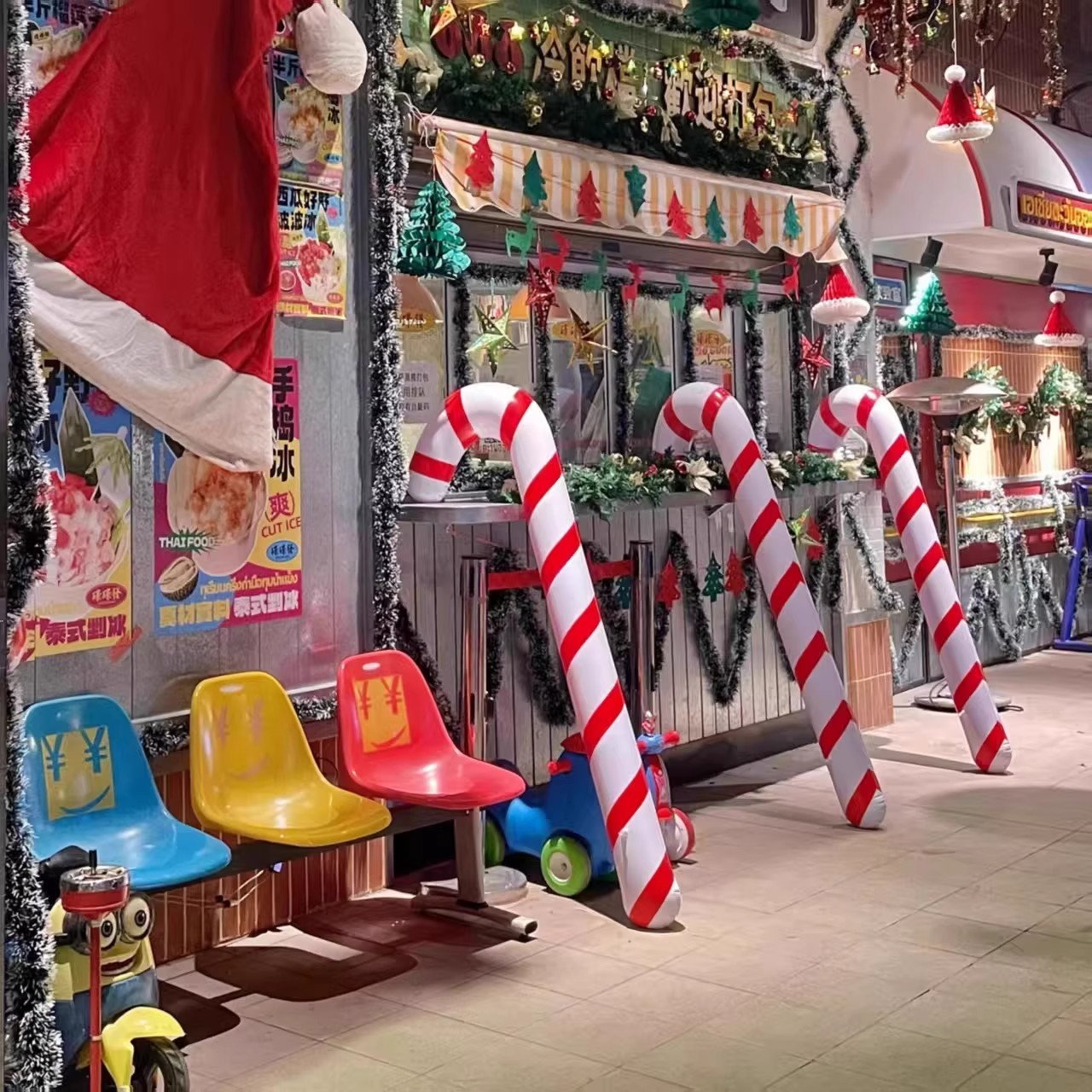 圣诞节装饰拐杖糖气球场景布置咖啡店派对酒吧店铺打卡氛围感道具