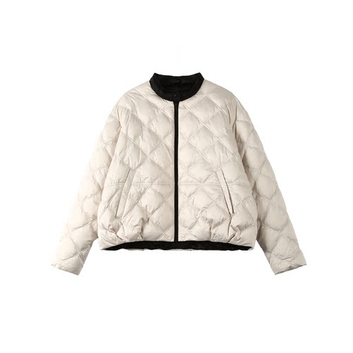 冬季新款缎面轻薄羽绒服拼色女款外套 V612