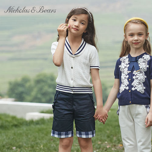 纯棉短袖针织开衫女童休闲上衣