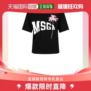 自营｜Msgm女士T恤黑色字母徽标休闲日常百搭柔软宽松短袖 印花