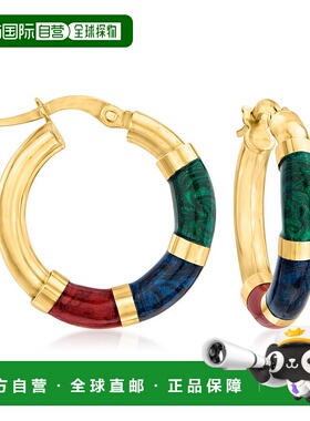 自营 Ross-Simons 意大利 14kt 黄金和彩色珐琅圈形耳环 - 黄色