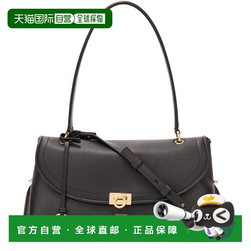 自营欧洲直邮FERRAGAMO菲拉格慕 女士小牛皮黑色翻盖手提包单肩包