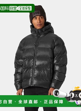 自营欧洲直邮Helly Hansen 男士黑色聚酰胺Oslo图案蓬松夹克
