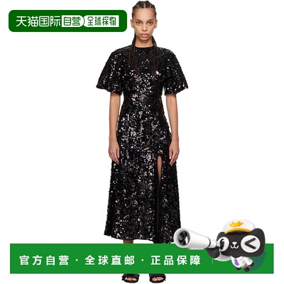 1h可退 香港直邮潮奢 GANNI 甘尼 女士 黑色 Velvet Sequins 连衣