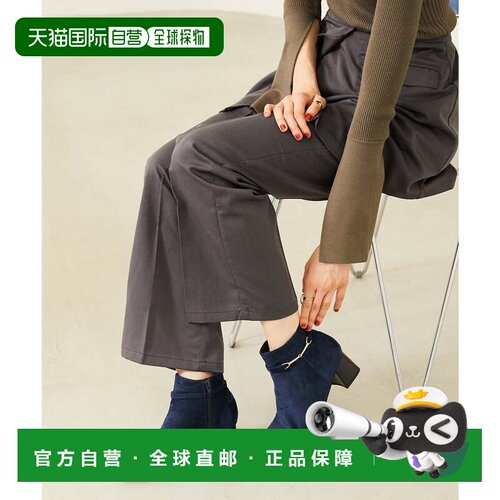 日本直邮蝴蝶结图案中跟靴子 海军蓝 32406高跟鞋短靴