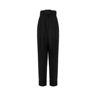 女士 潮奢 麥斯瑪拉 黑色羊毛長(zhǎng)褲 MaxMara STREET