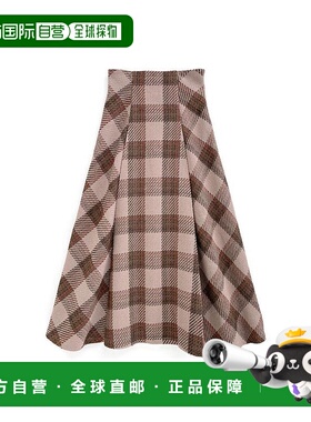 日本直邮日潮 GRL 呢料格纹长款喇叭裙A字裙半身裙咖色 TU1442