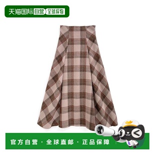 日本直邮日潮 GRL 呢料格纹长款喇叭裙A字裙半身裙咖色 TU1442
