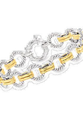 自营Ross-Simons 两色纯银扭纹环链手链 - 7 英寸 【美国奥莱】直