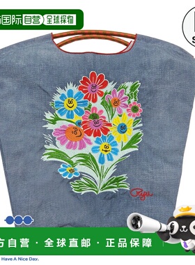 日本直邮Ball&Chain环保袋RYU AMBE.FLOWER牛仔布蓝色中号购物袋A