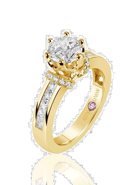 自营 Suzy Levian 金色纯银方晶锆石圆形切割订婚戒指 - 黄色 美