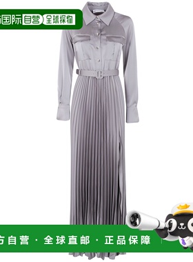 1h可退 香港直邮Self-Portrait 女士 灰色缎面褶裥长款连衣裙 PF2