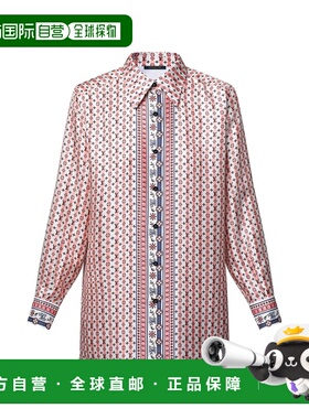 自营欧洲直邮LV路易威登 女士红色丝绸老花图案长袖衬衫