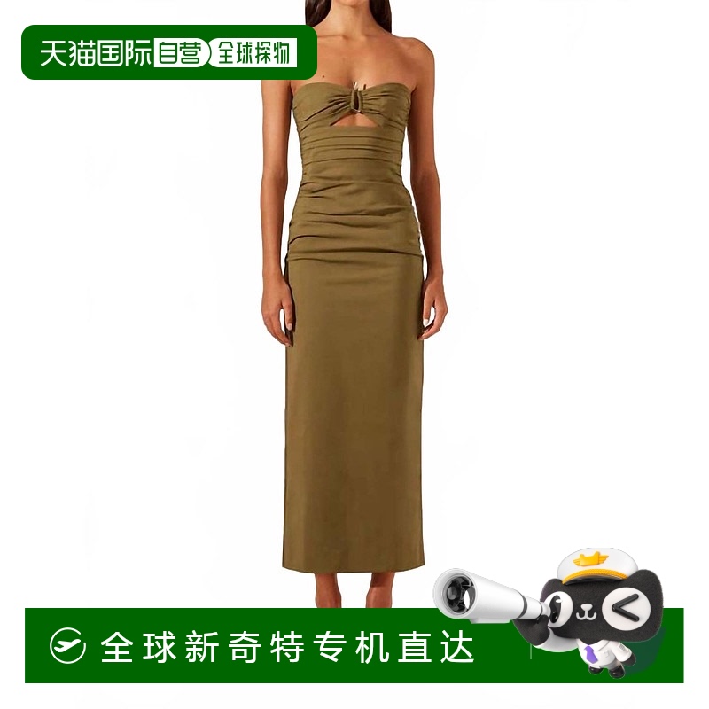 自营 shona joyLani Strapless Gathered Midi Dress In Army Gre