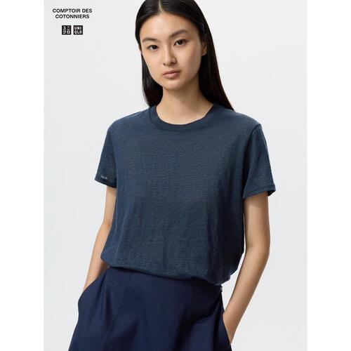 日潮跑腿UNIQLO优衣库 亚麻短袖圆领T恤 483465