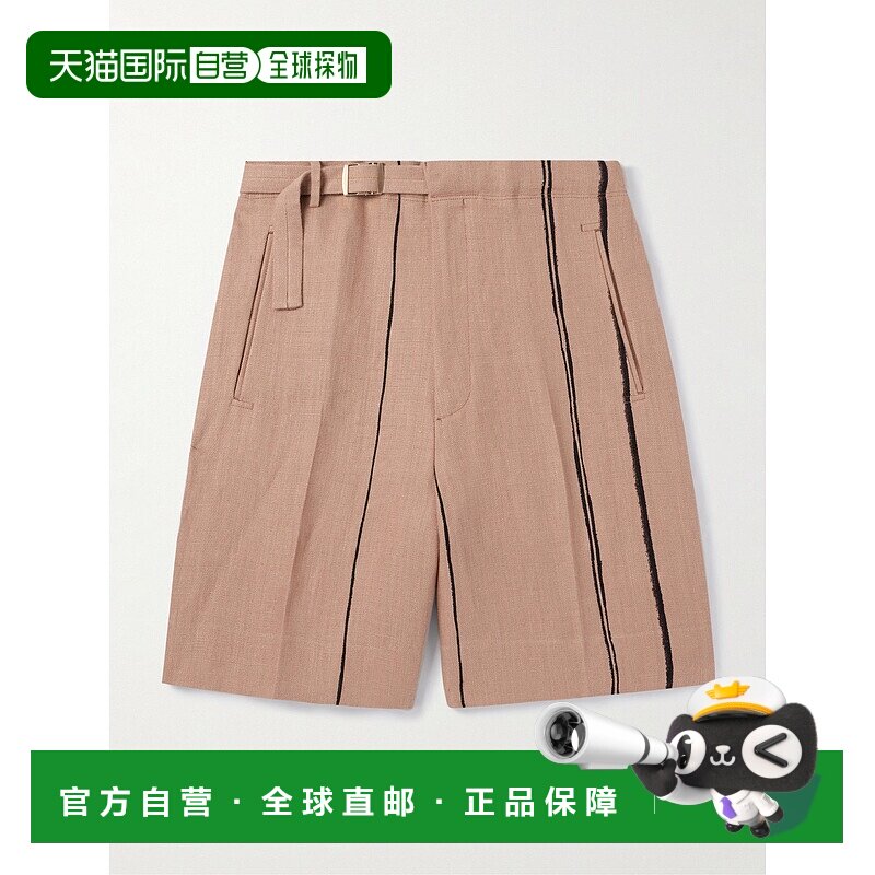 1h可退 香港直邮Zegna 杰尼亚 男士 Oasi Lino 阔腿束带条纹短裤