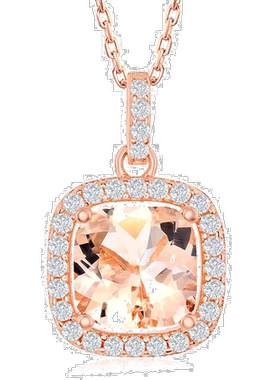 自营 simona纯银方形摩根石 CZ 与白色 CZ 边框吊坠 - 镀玫瑰金