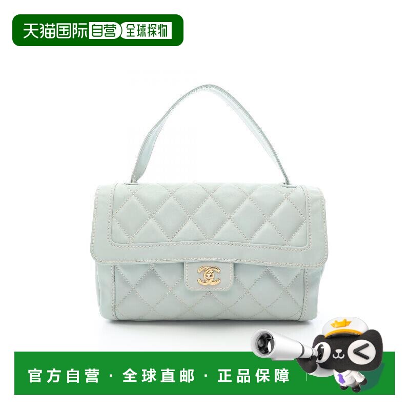 日本直邮中古Chanel香奈儿女包B级9新wild stitch羊皮手提包蓝色 - 实物图