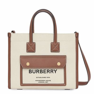 [BURBERRY] 斜挎包 迷你 双色 帆布 皮革 PRAYA 大手提包 8044143