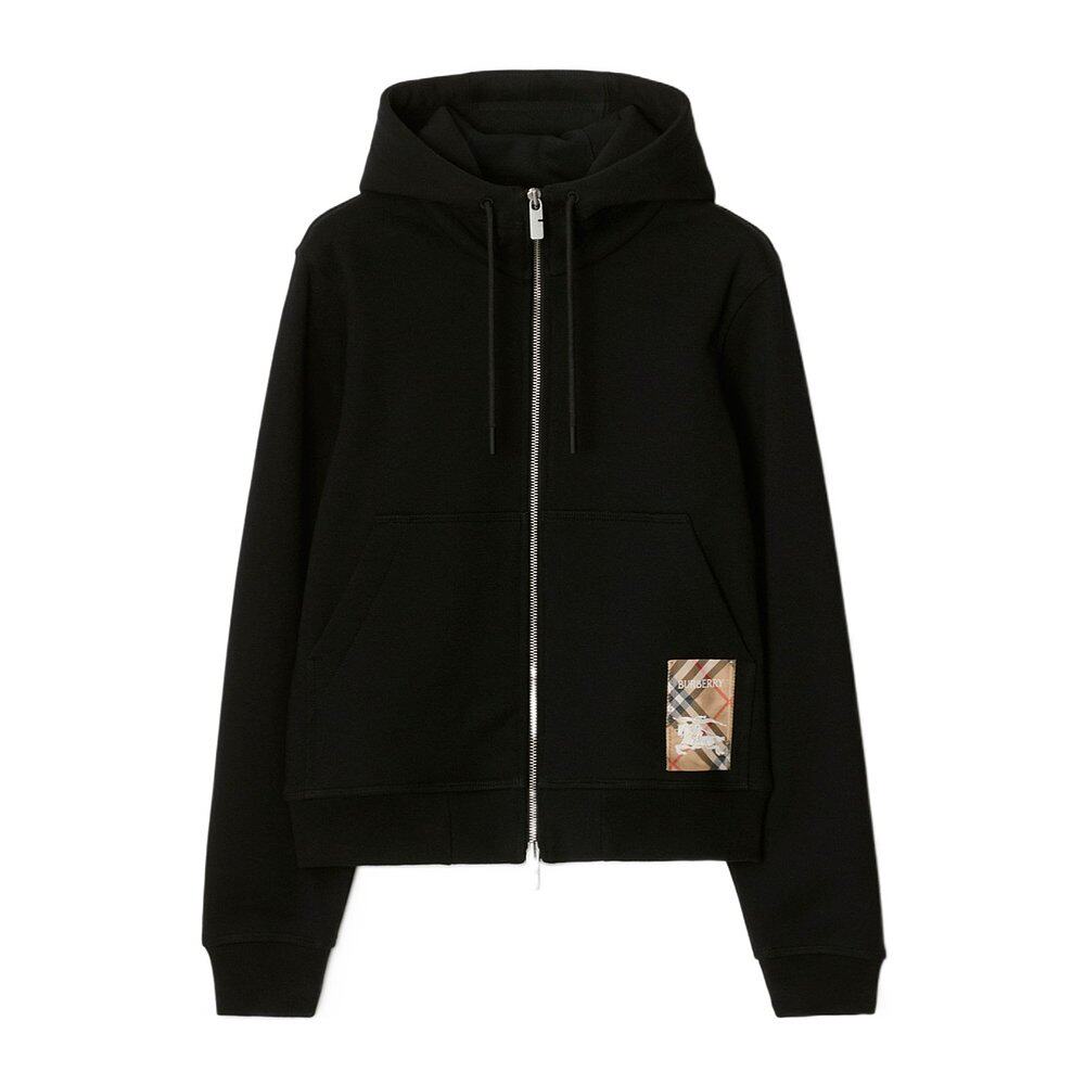 BURBERRY 女士针织毛衣 81018781 AW2024 黑色 格纹标签连帽卫衣