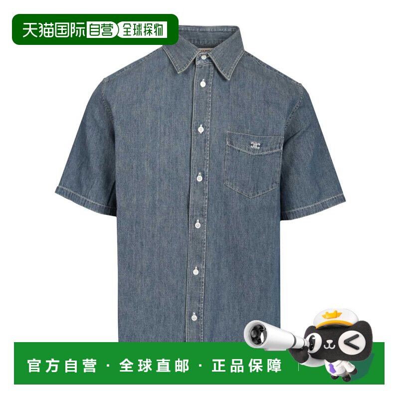 香港直邮CELINE 男士衬衫 RC0D7208I07UO SS2026 蓝色 短袖衬衫