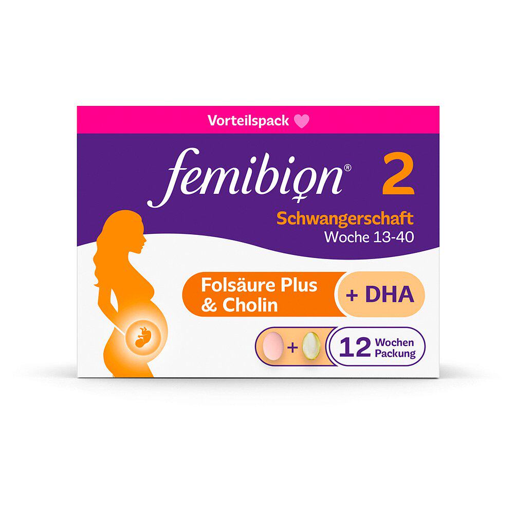 欧洲直邮德国Femibion伊维安2段孕期活性叶酸DHA孕妇维生素12周