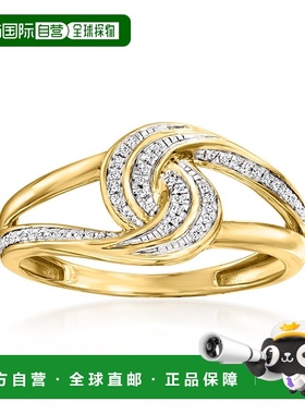 自营 Ross-Simons 14kt 黄金钻石互锁漩涡戒指 - 白色 美国奥莱直