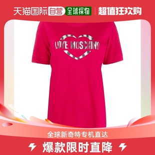 简约时尚 长款 香港直邮Moschino莫斯奇诺女士T恤玫红色印花短袖